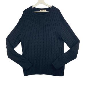 Old Navy Sweater Mens XL Cotton Black Cable‎ Knit Crew Neck Long Sleeve Pullover